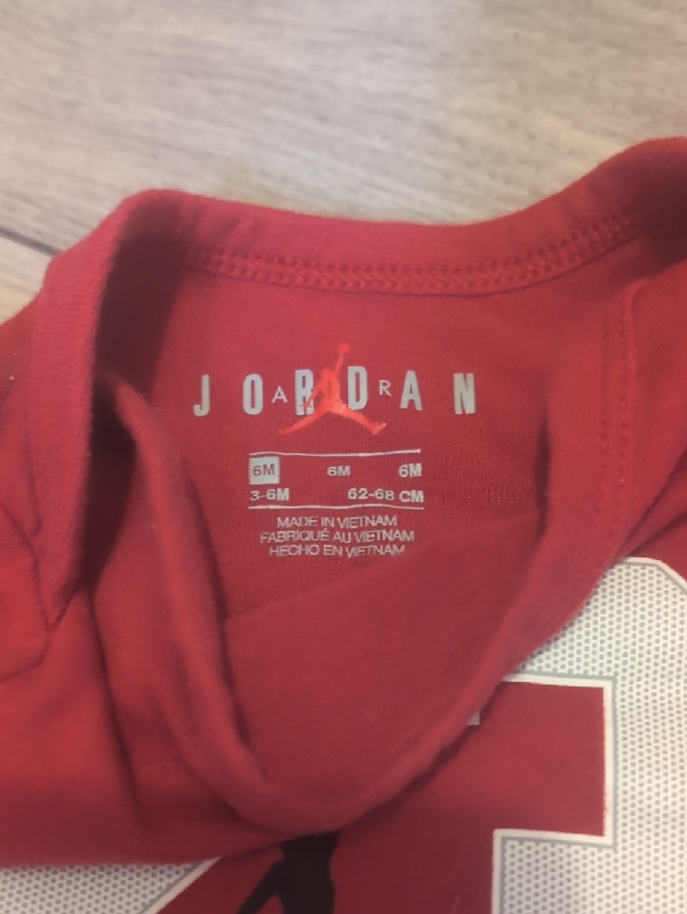 Jordan Red Baby One-Piece Bodysuit with White '23' Print - Picture 3 of 3